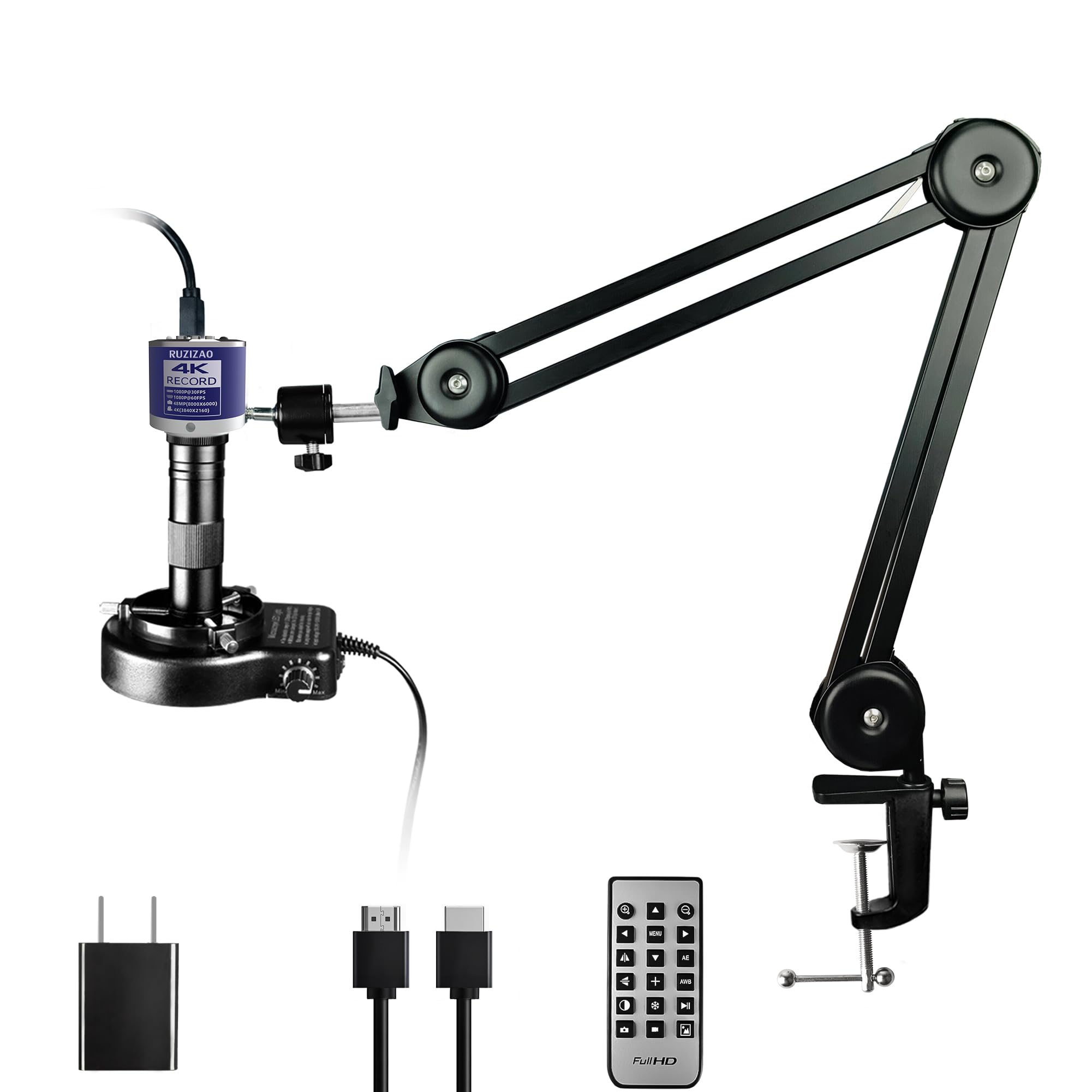 

RUZIZAO Digital Microscope 48MP 4K 1080P HDMI Industrial Video Microscope Camera 150x Zoom Lens Folding Stand LED Ring Light for Adults Observation синій