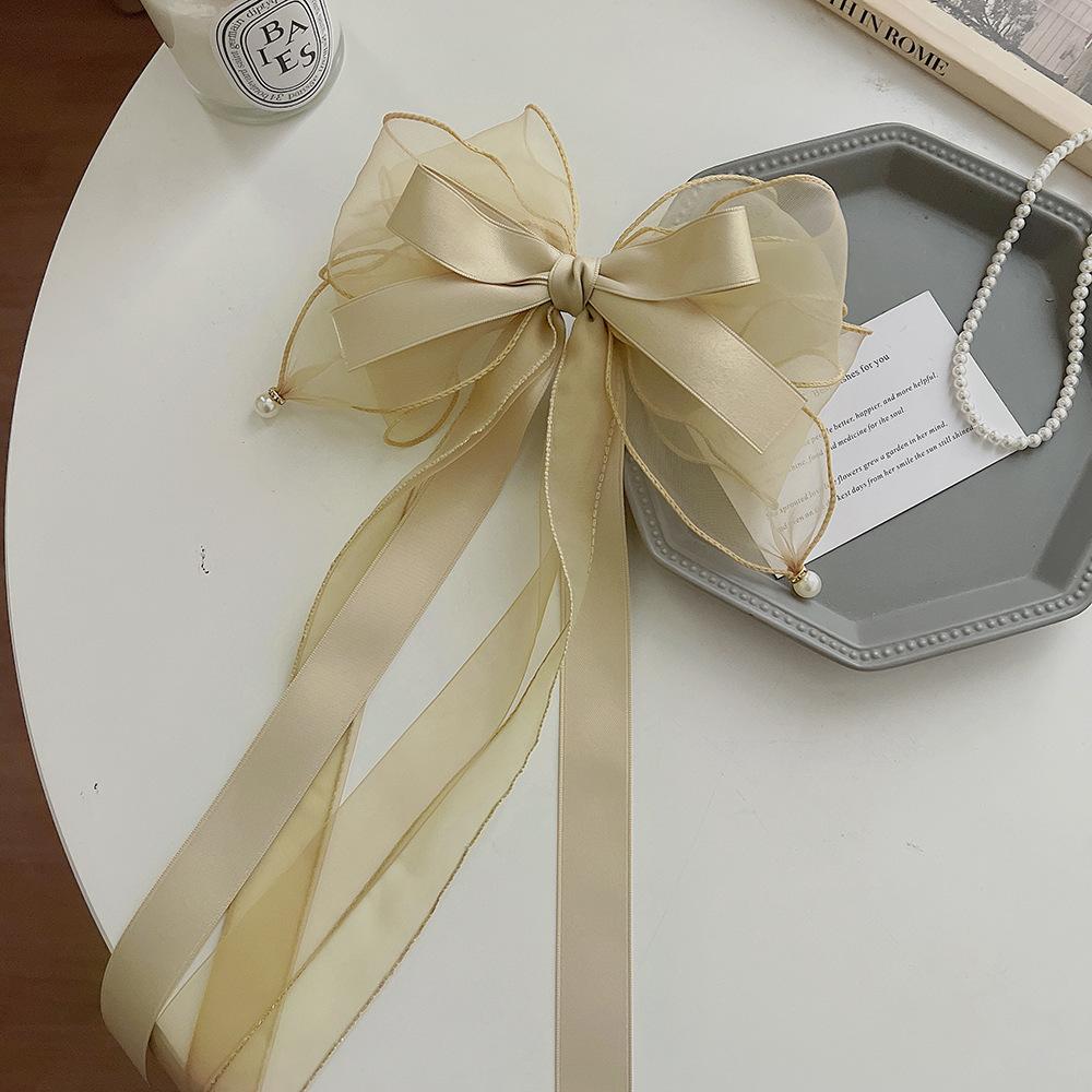 Korean Elegant Sweet Large Bow Hair Clip Women Ponytail Ribbon Temperament Premium Feeling Hairpin Party Headpieces