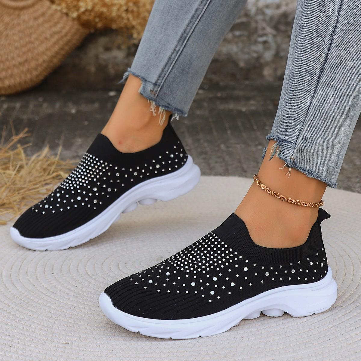

Foreign trade large size retro sports shoes 2025 spring new fashion outer wear rhinestone flying woven sports shoes 36 серый