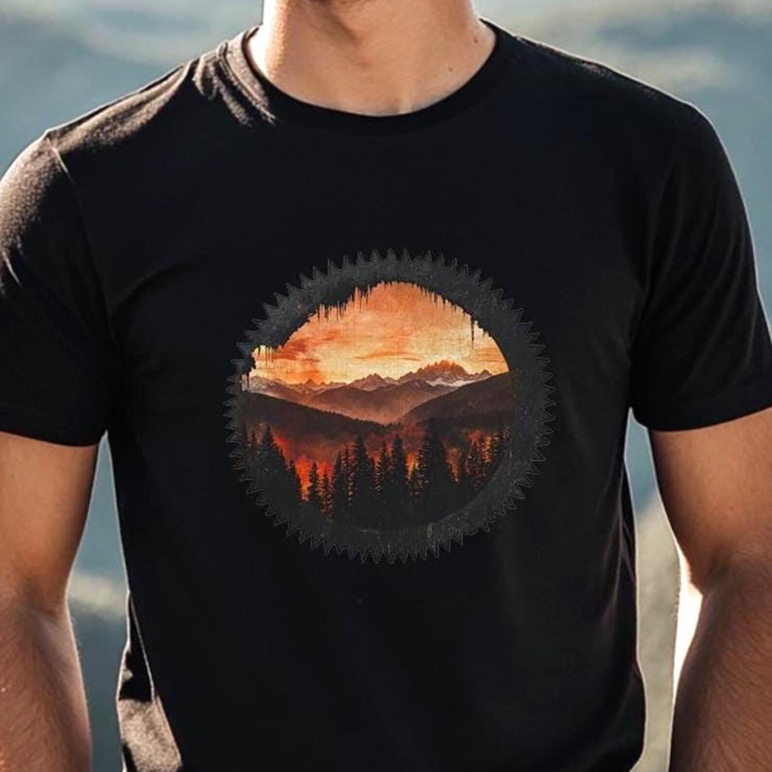 Mountainbike Nature T-Shirt, Bike Adventure Shirt, Bicycle Chainring Design, Gift for Cyclists, Outdoor MTB Shirt, Forest Mountains Shirt L