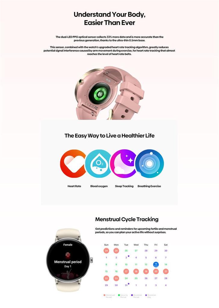 Zeblaze Lily 2 Women's Smartwatch with Bluetooth Calling, 1.2" AMOLED Screen, and Dual Straps