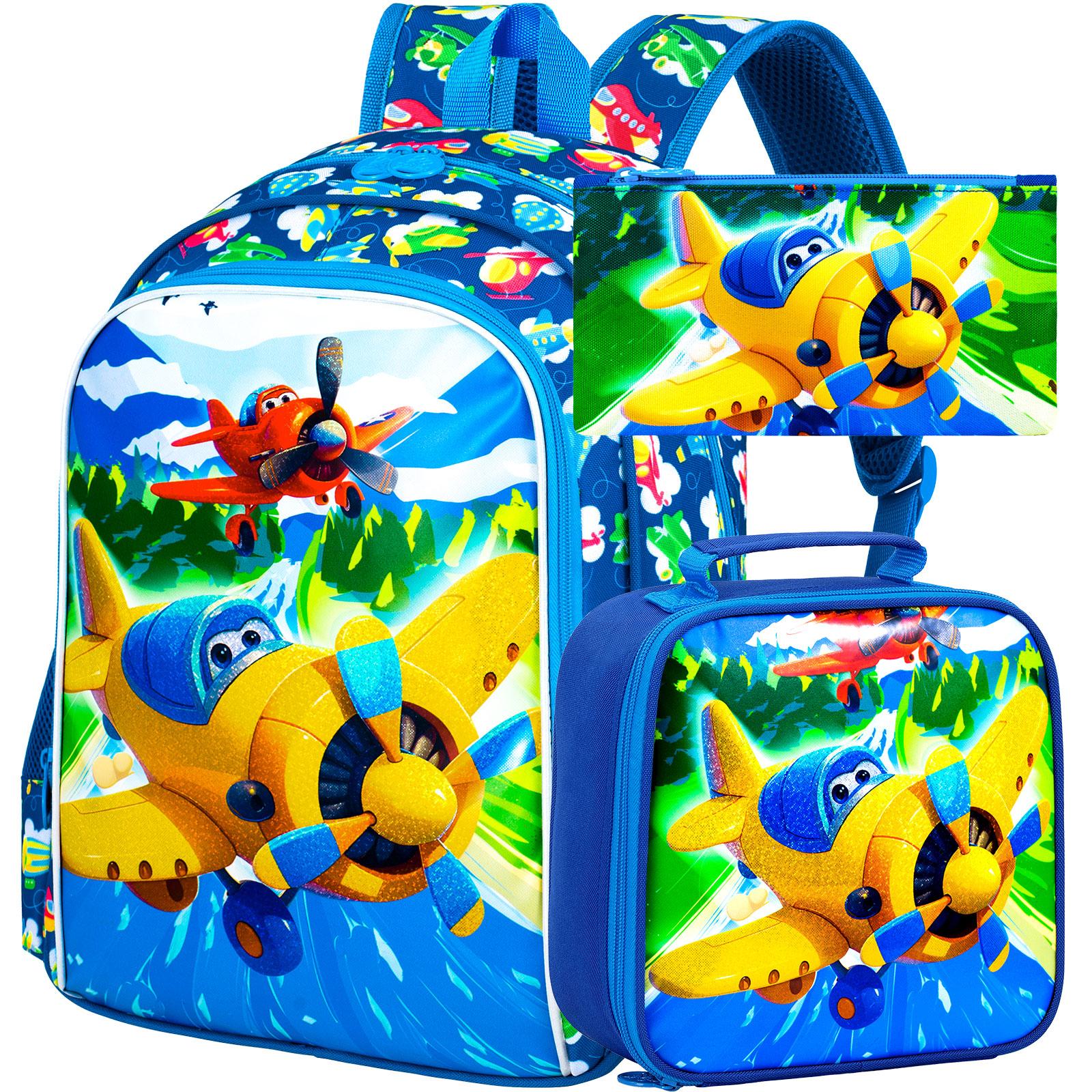 3PCS Boys Airplane Backpack, Water Resistant