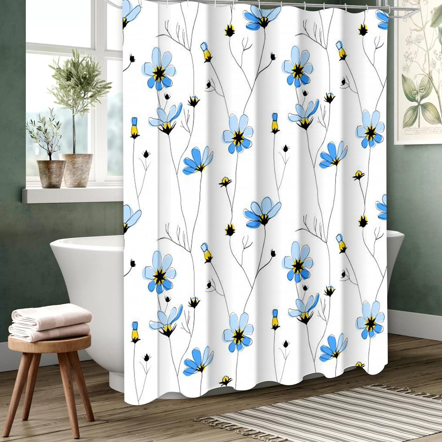 

Blue small flower pattern Bathing Curtain Bathroom Shower Curtain Waterproof With 12 Hooks Home Deco Free Ship 180x180cm curtain червоний