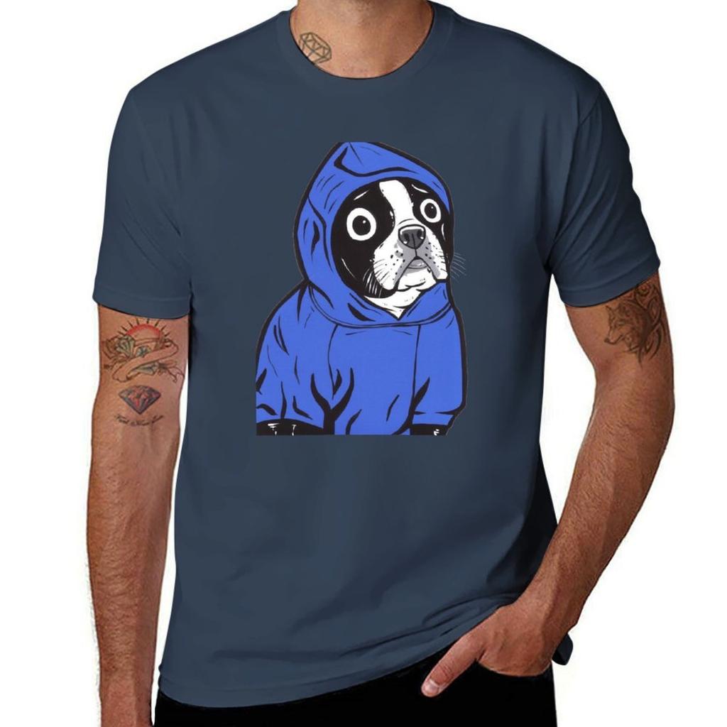 Boston Terrier Blue Hoodie Tshirt Odor Resistant Short Sleeve Top