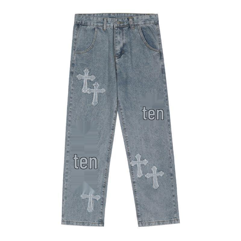 

Мужские модные 2022 джинсы прямого кроя с широкими штанинами в стиле хип-хоп с высокой улицы Large синий