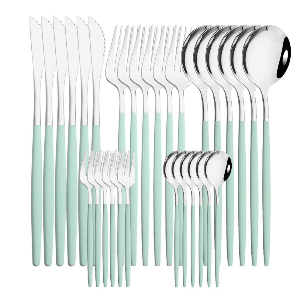 30pcs Gold Dinnerware Set Stainless Steel Flatware Set with Dessert Fork Spoon Dishwasher Safe Kitchen Tableware Set for 6