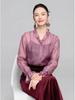 Zhi Hetang Retro Silk V-Neck Ruffled Long-Sleeve Blouse