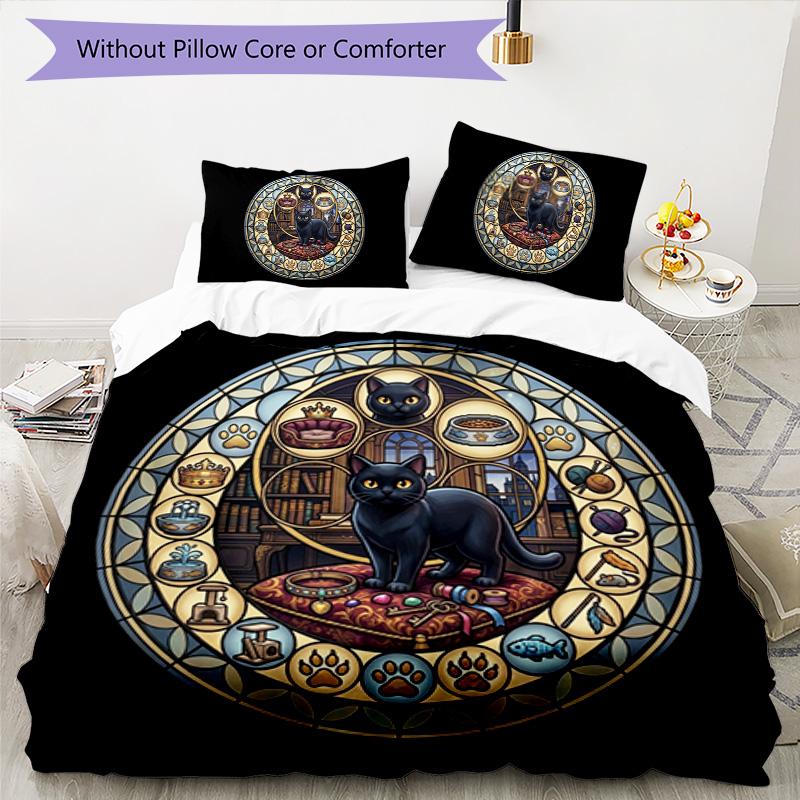 Glass Cat Fantasy Pattern Bedding,Quilt Set Quilt Cover Pillowcase Home Birthday Gift (1*duvet cover+2*pillowcase,without core)