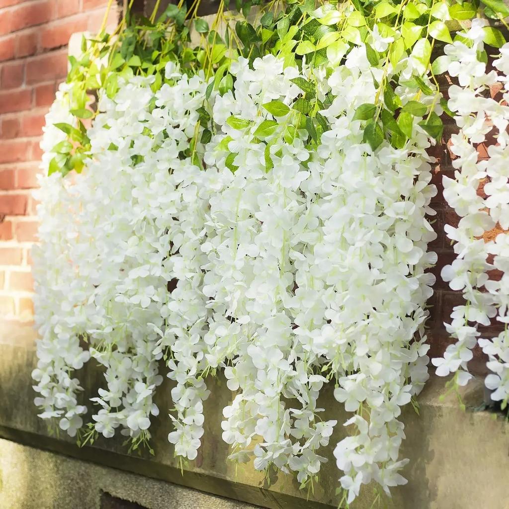 12Pcs Wisteria Flowers Ratta Extra Long Artificial Silk Flower Hanging On The Wedding Garden Outdoor Party Home Garden Decorat