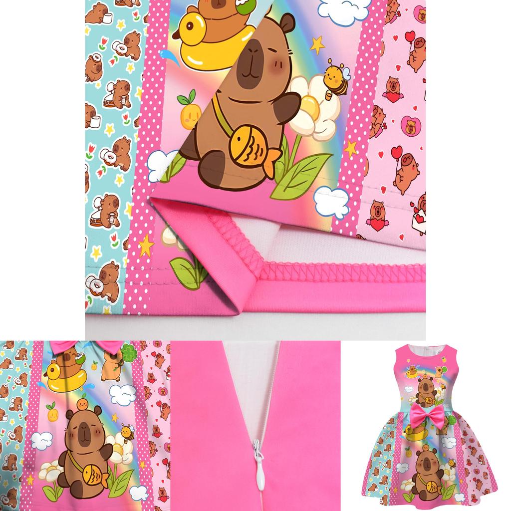 Vestito Ragazza Capibara con Fiocco a Farfalla per Festa Primavera Autunno Bambini