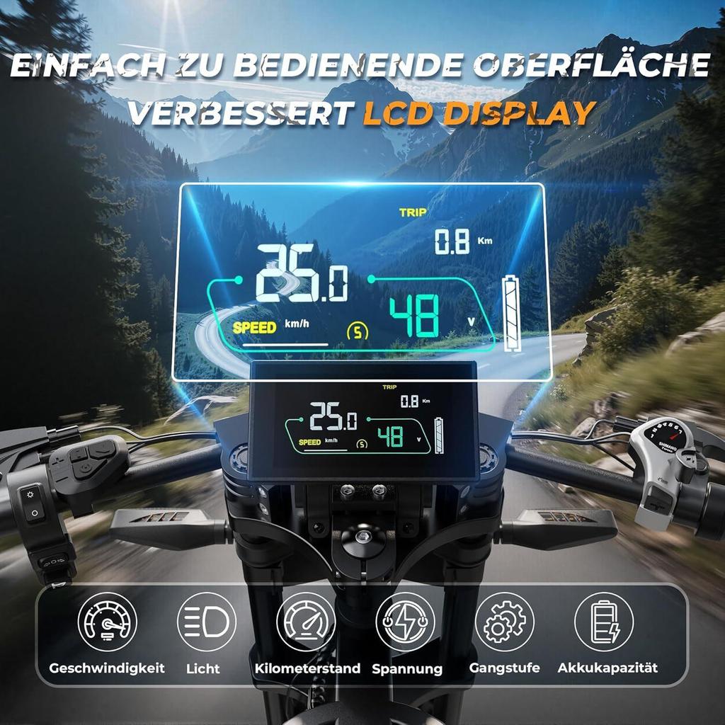 20-inch Adult Fat Bike E-bike with 48V 31.5Ah Battery, 87-mile Range, Suspension and Turn Signals