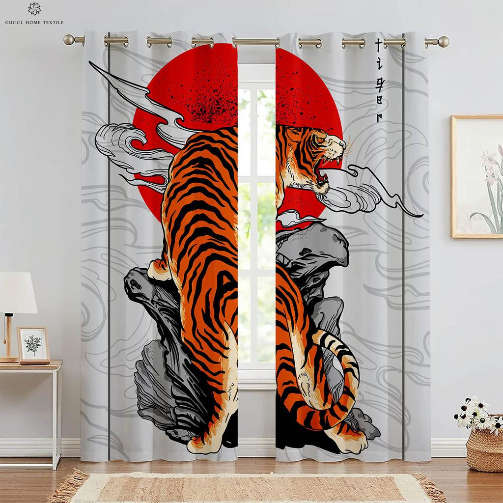 Decorative Tiger and Forest Animal 3D Printing Curtains Suitable for Bed Room Living Room Study Room 2 PCs High Quality