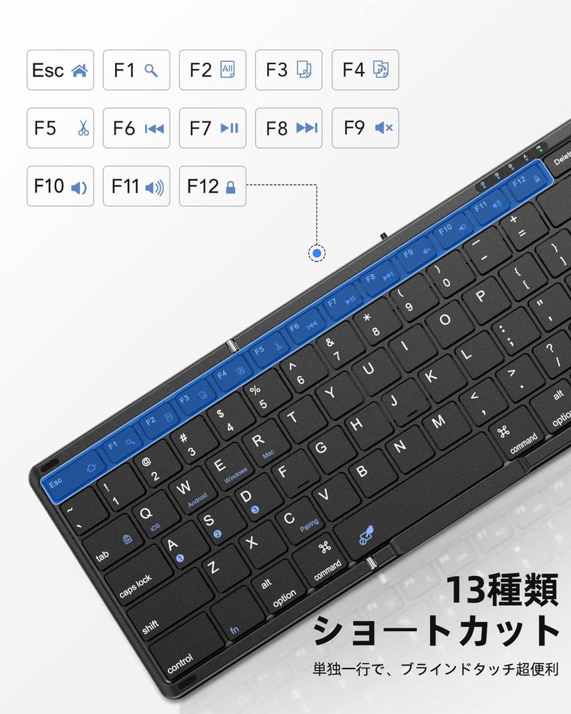 Omikamo Wireless Foldable iPad Keyboard with Bluetooth and Touchpad, English Layout, Full Size, Multi-Pairing, Compatible with Android, iOS, Windows,