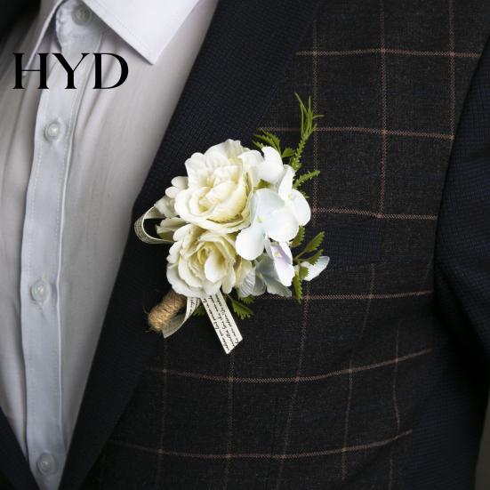 Forest Style Corsage White Wedding Flower Rustic Bridal Groom Boutonniere for Prom Lightweight Bride Bridesmaid Groomsman Western Silk