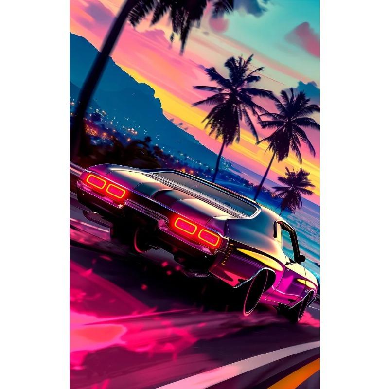 Classic Cool Supersport Car Sunset Colorful Posters and Prints Canvas Printing Wall Art Picture for Living Room Home Decora Gift