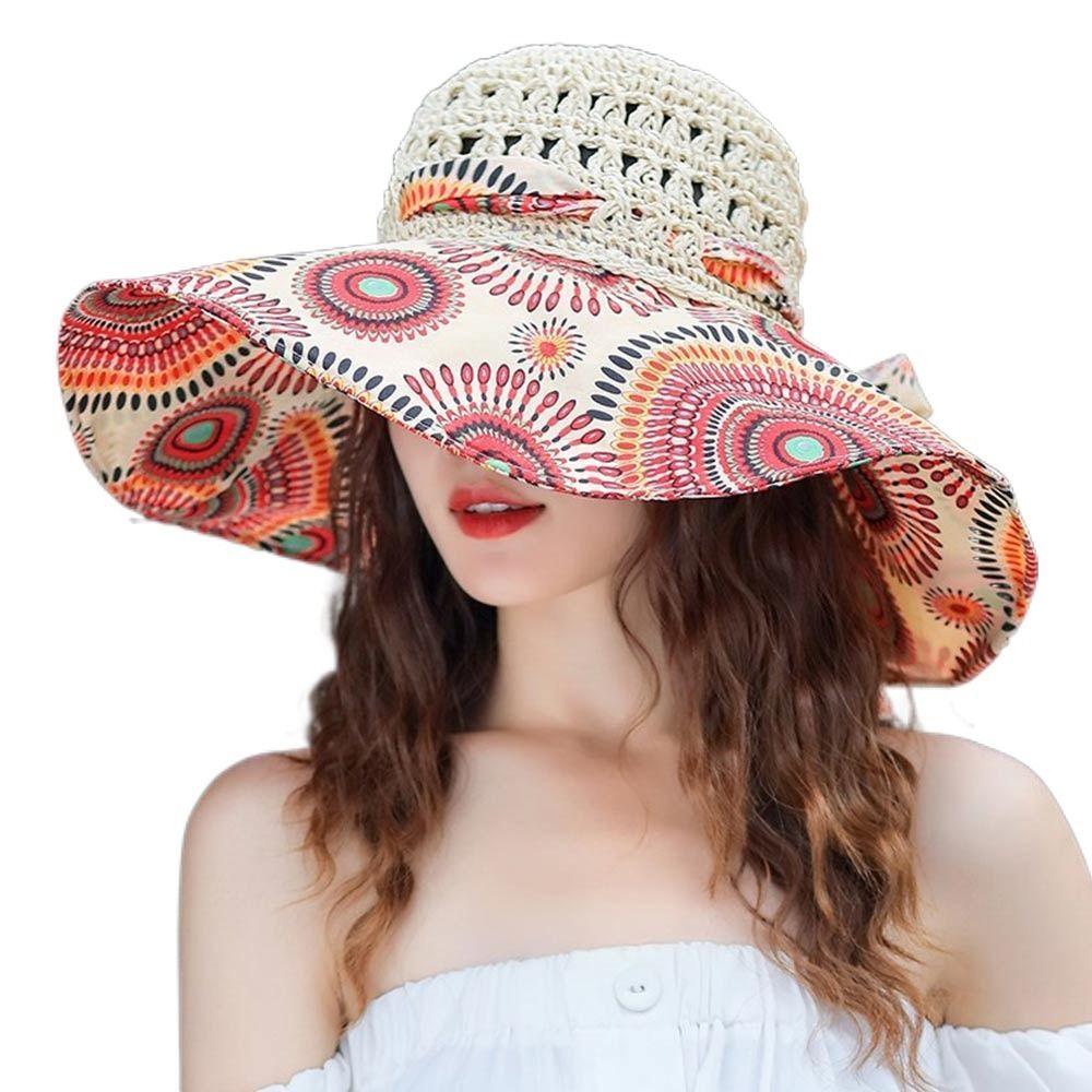 Wide Brim Bucket Hats Folding Straw Hat Fashion Beach Hat  Women