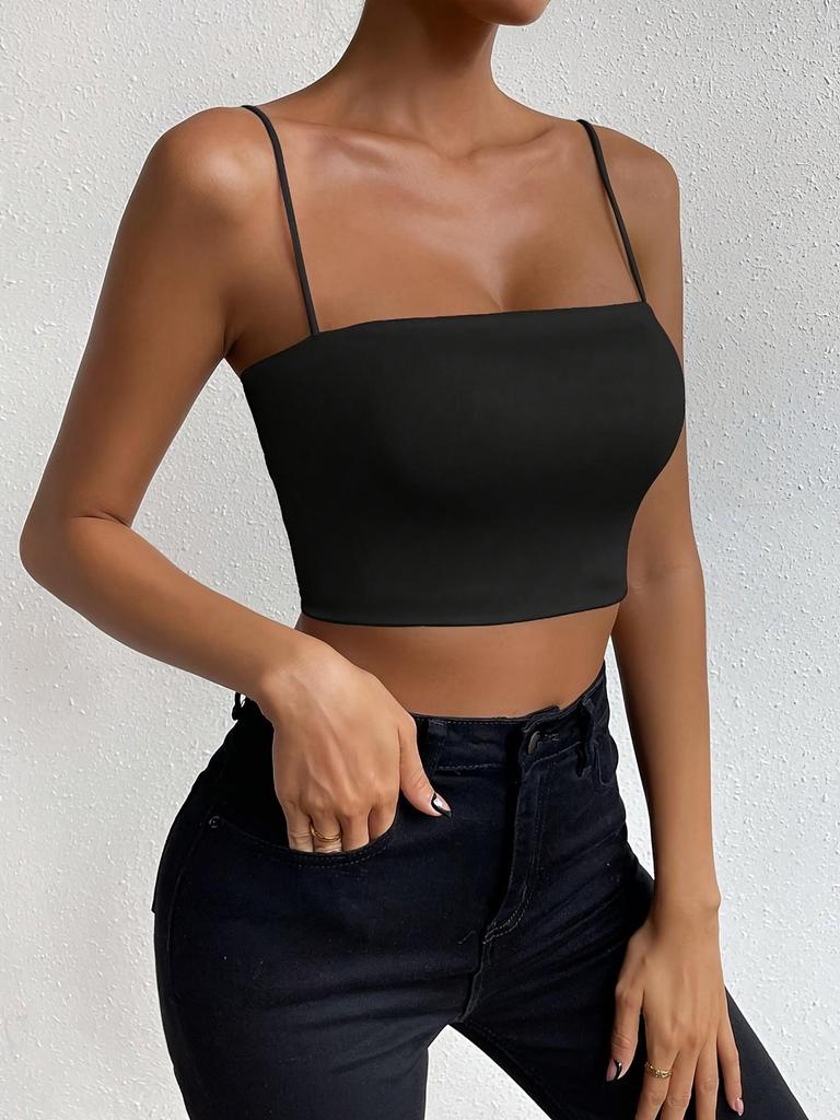 2025 Summer Women's Slim Fit Solid Color Thin Strap Tank Top