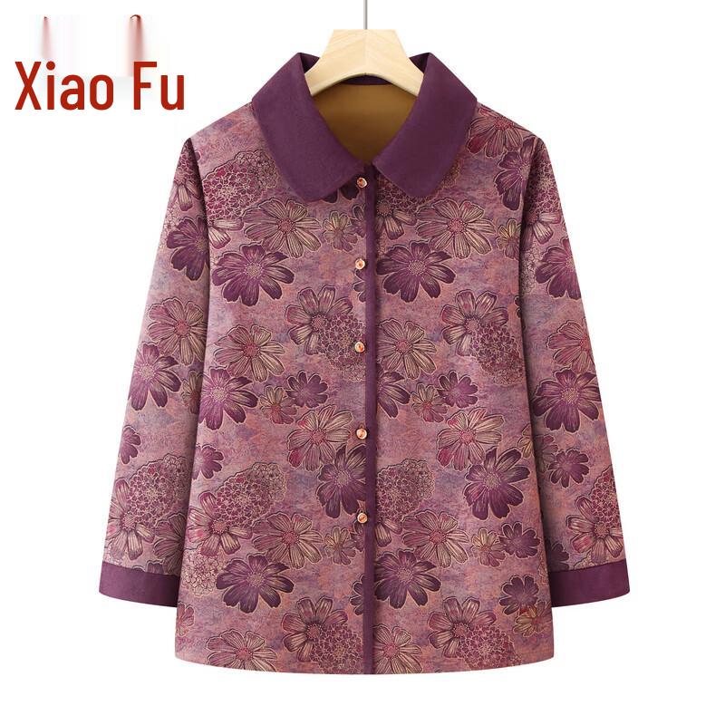 Elderly Women's Floral Print Cardigan Blouse