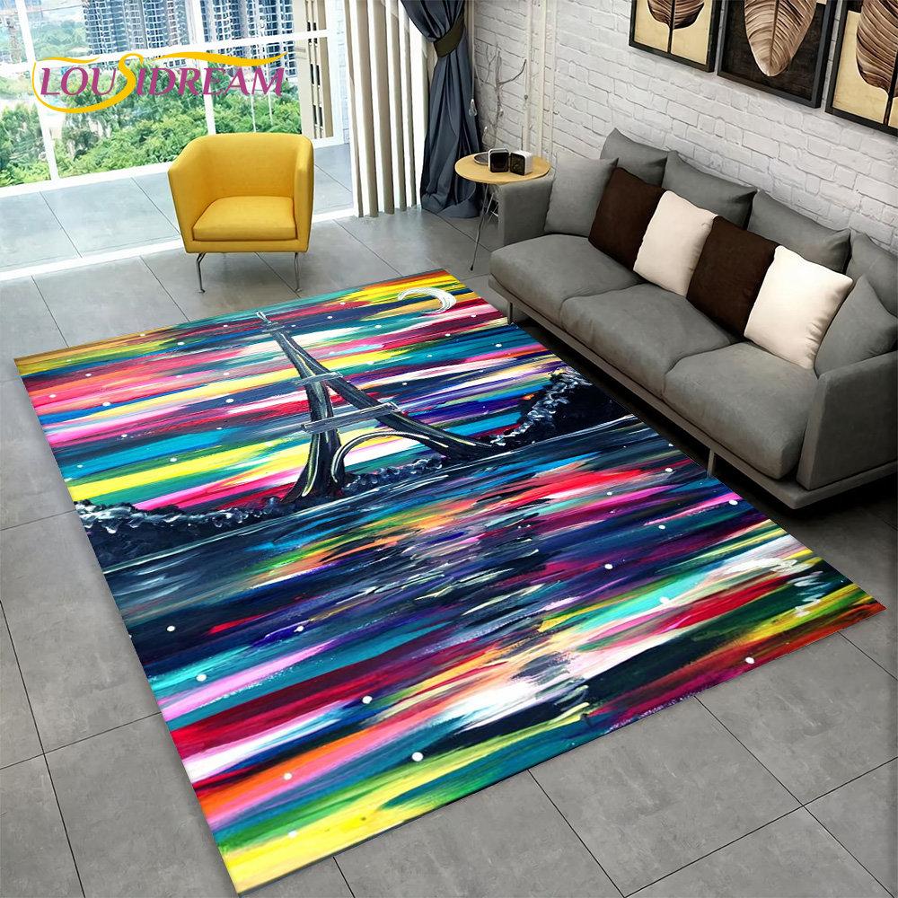 France Paris Eiffel Tower Romantic Art Area Rug,Carpet Rug for Living Room Bedroom Sofa Doormat Kitchen Decor Non-slip Floor Mat
