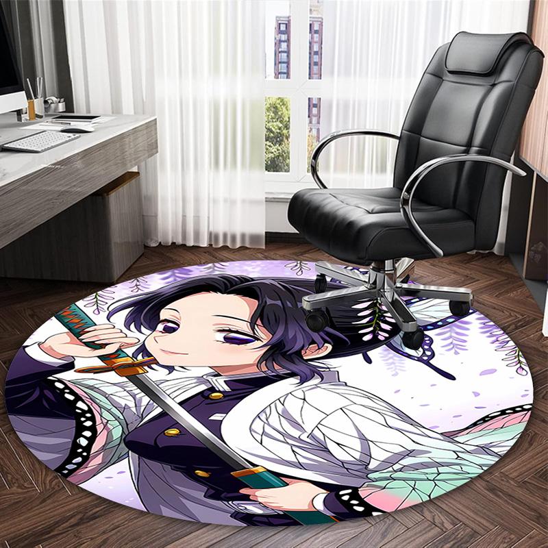 1pc Demon Slayer2 Print Round Carpet Chair Round Carpet Suitable for Bedroom Living Room Home Decorative Carpet