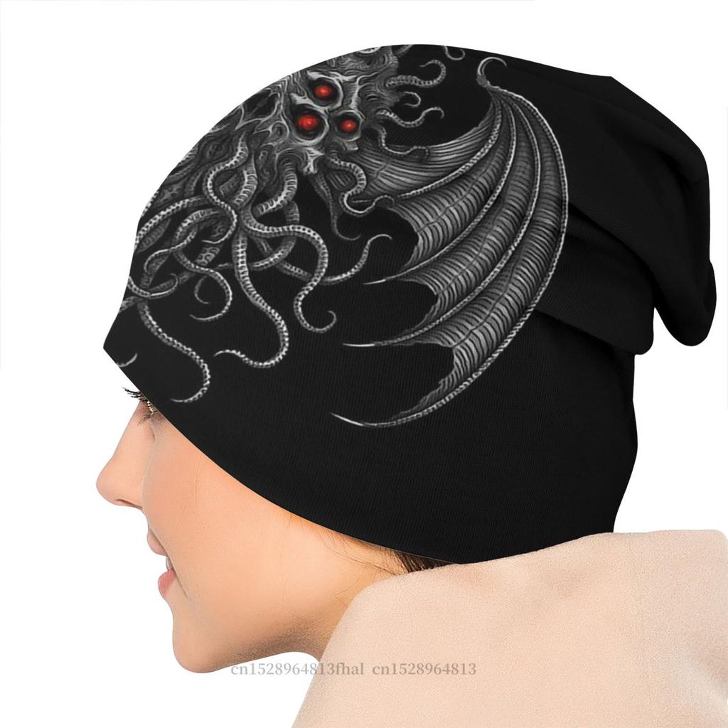 Bommelmützen Cthulhu Mythos Lovecraft Große Alte Unisex Damen Strickmütze Kopf Winter Warme Mütze Straße Skullies Beanies Mützen
