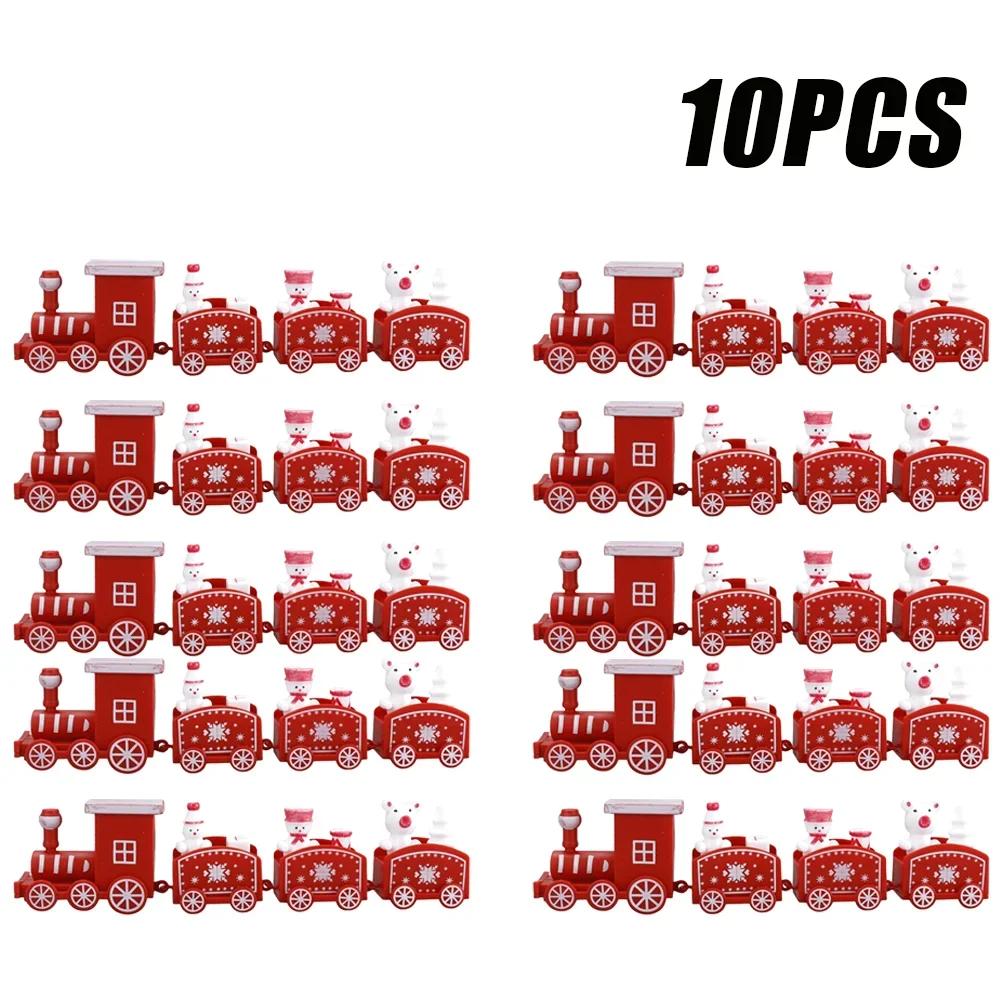 Snowman Christmas Train Ornament Mini Plastic Holiday Decor Small Xmas Train Set for Home Tabletop Festive Embellishments