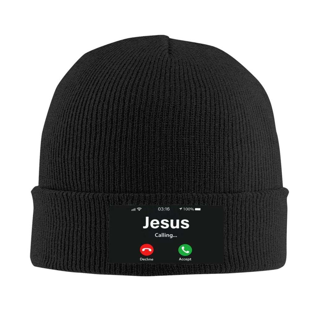 Funny Jesus Phone Christian Unisex Women Knitted Hat Adult Knit Beanie For Fall Winter Knit Hat Cap