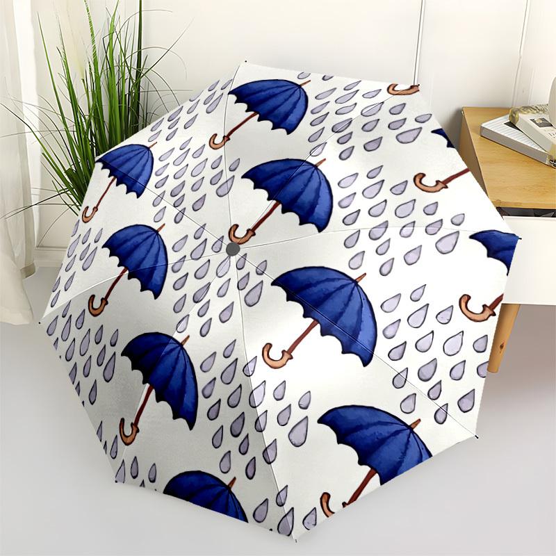 

1pc Umbrella Rain Pattern Automatic Folding Umbrella - Portable Collapsible Design, 8-Rib Iron Frame, Durable Fabric yy251125117