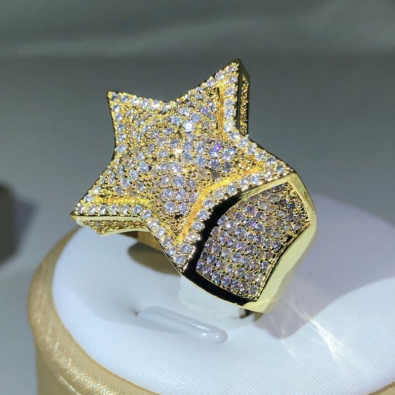 Silver Classic Yellow Gold Five Star Zircon Ring For Women & Men Big Ring Party Birthday Jewelry Gift