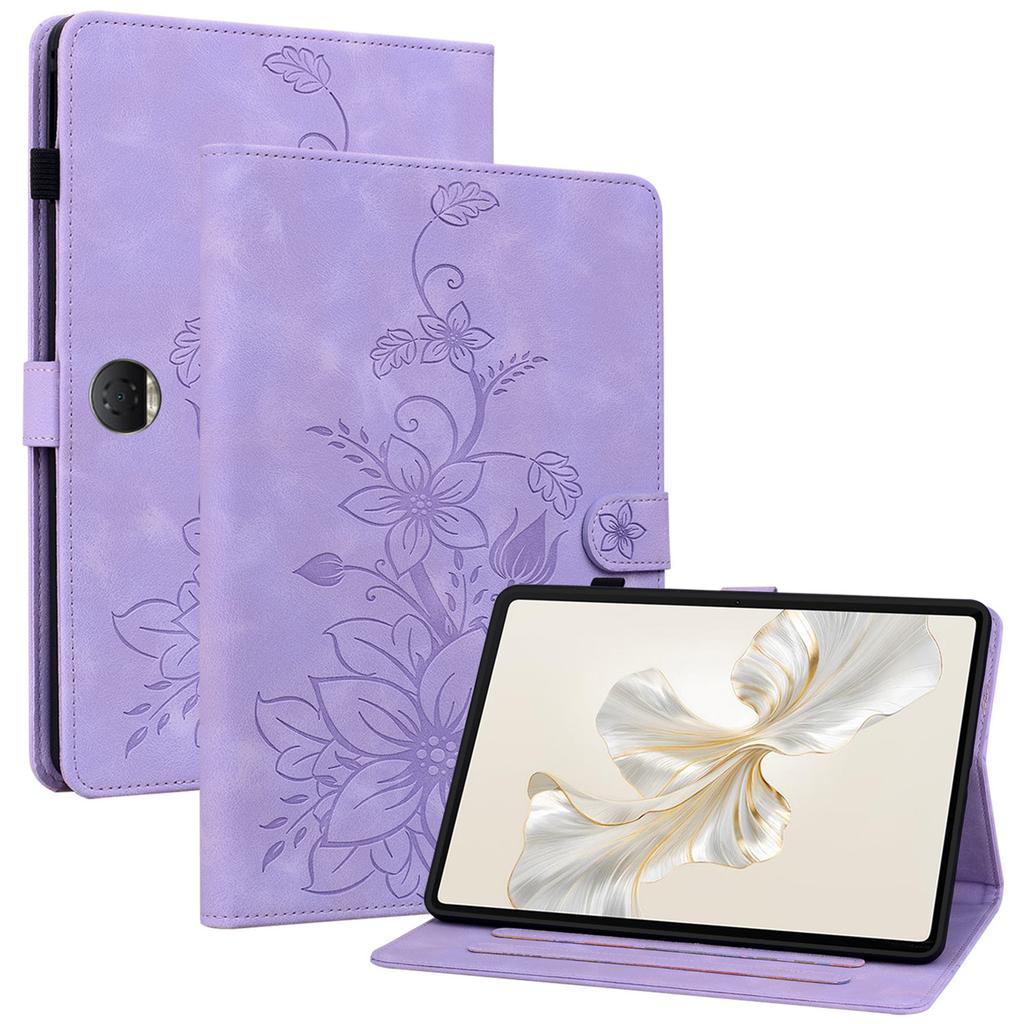 For Honor Pad 9 Case with Card Slots Lily Flower Imprint Leather Stand Tablet Cover