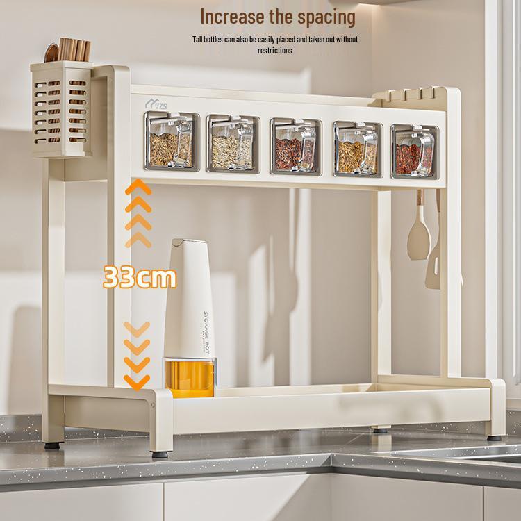 White Multifunctional Seasoning Rack & Knife Holder with Spice Storage Canisters