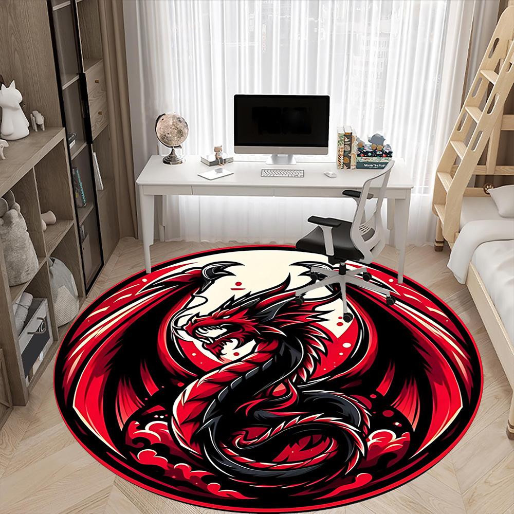 1pc Dragon Circle Office Round Area Rug, Under Office Chairs Bedroom Living Room Home Decor, Room Deco, Available in Various Sizes