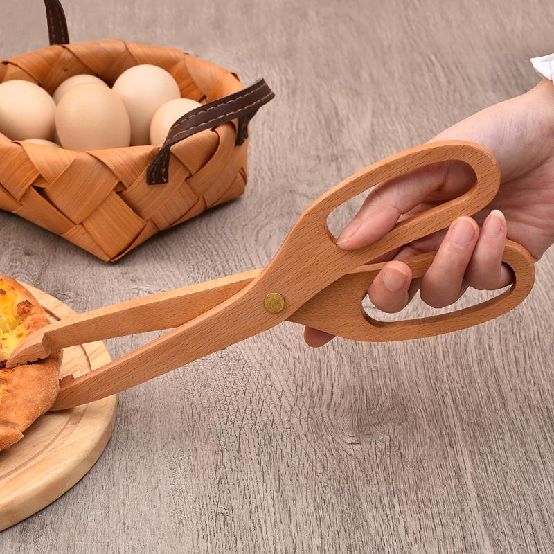 Wooden Portable Kitchen and BBQ Food Tongs for Desserts, Pastry, and Bread
