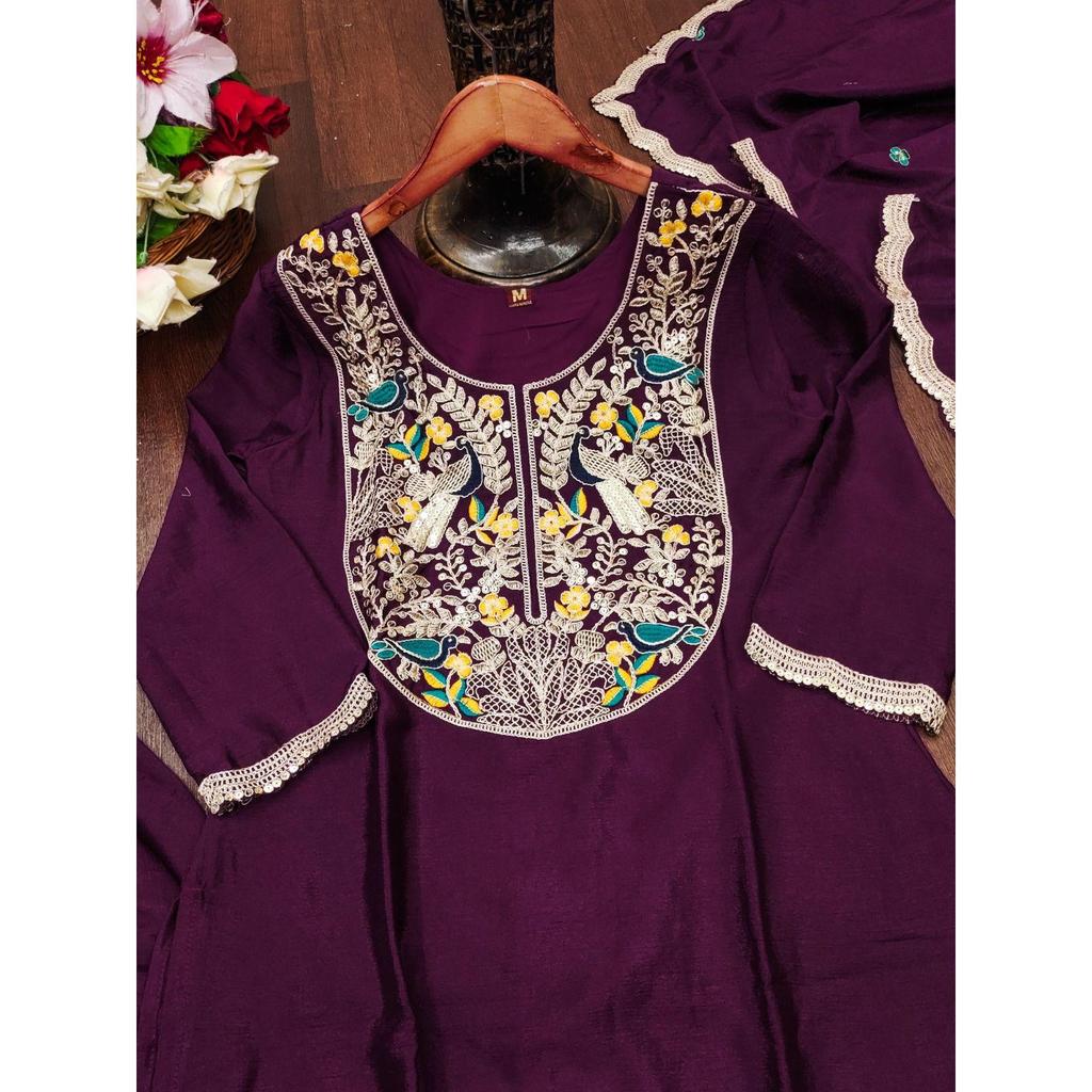 Presenting  New Designer Embroidered Dhoti Suit With Coding Sequence Embroidered Work