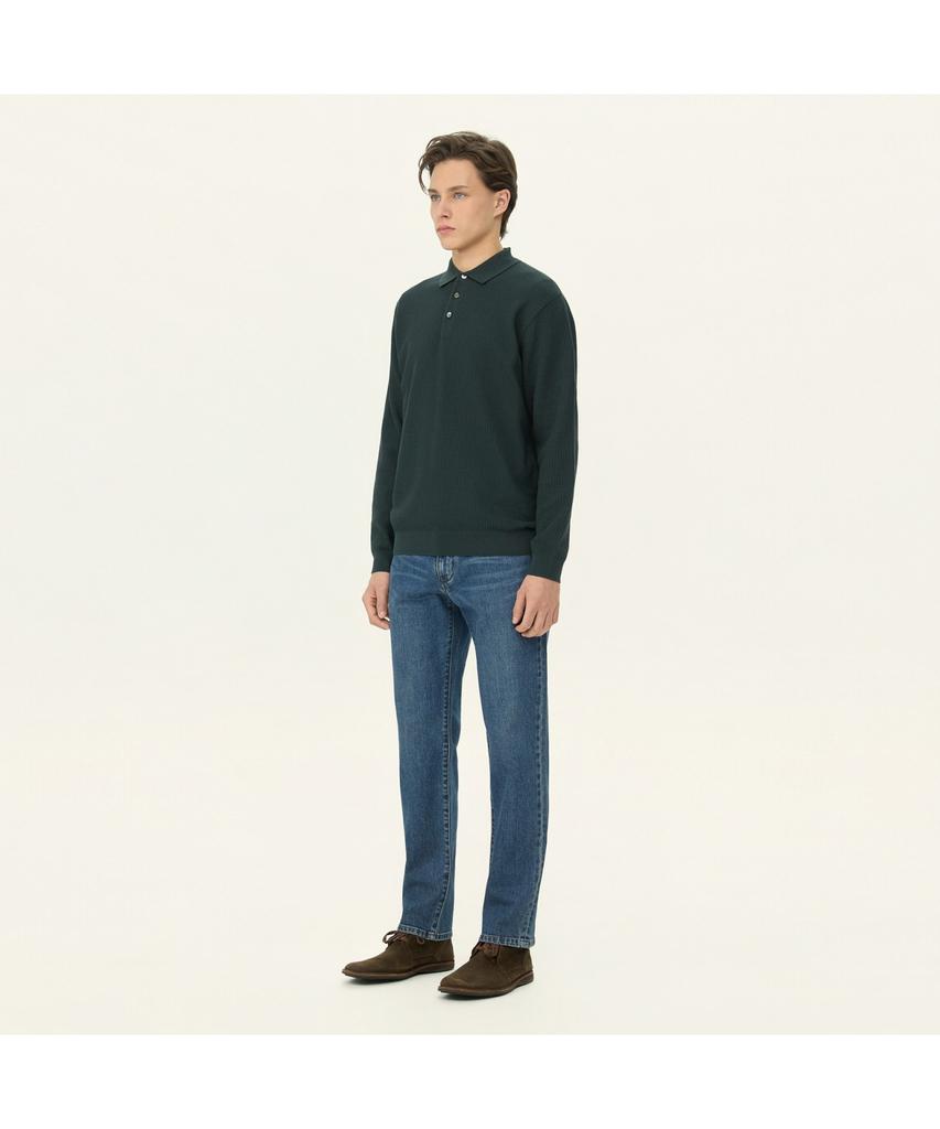 Henlikoteun Long Sleeve Textured Polo Knit Ahwas26611Grx