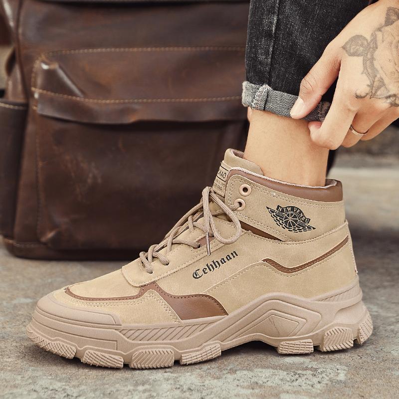 Loafers Round Toe Casual Sneaker Fashion Ankle Boots Men's Autumn Sneakers Leather Platform Sports High-top Sports and Leisure