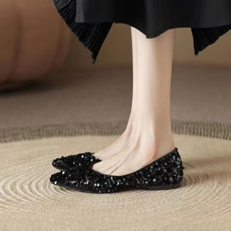 Fashion Sequin Designer 2025 Spring New Style Fashion Round Toe Non-slip Flat Shoes Casual Comfortable Shallow Mouth Women's Loafers