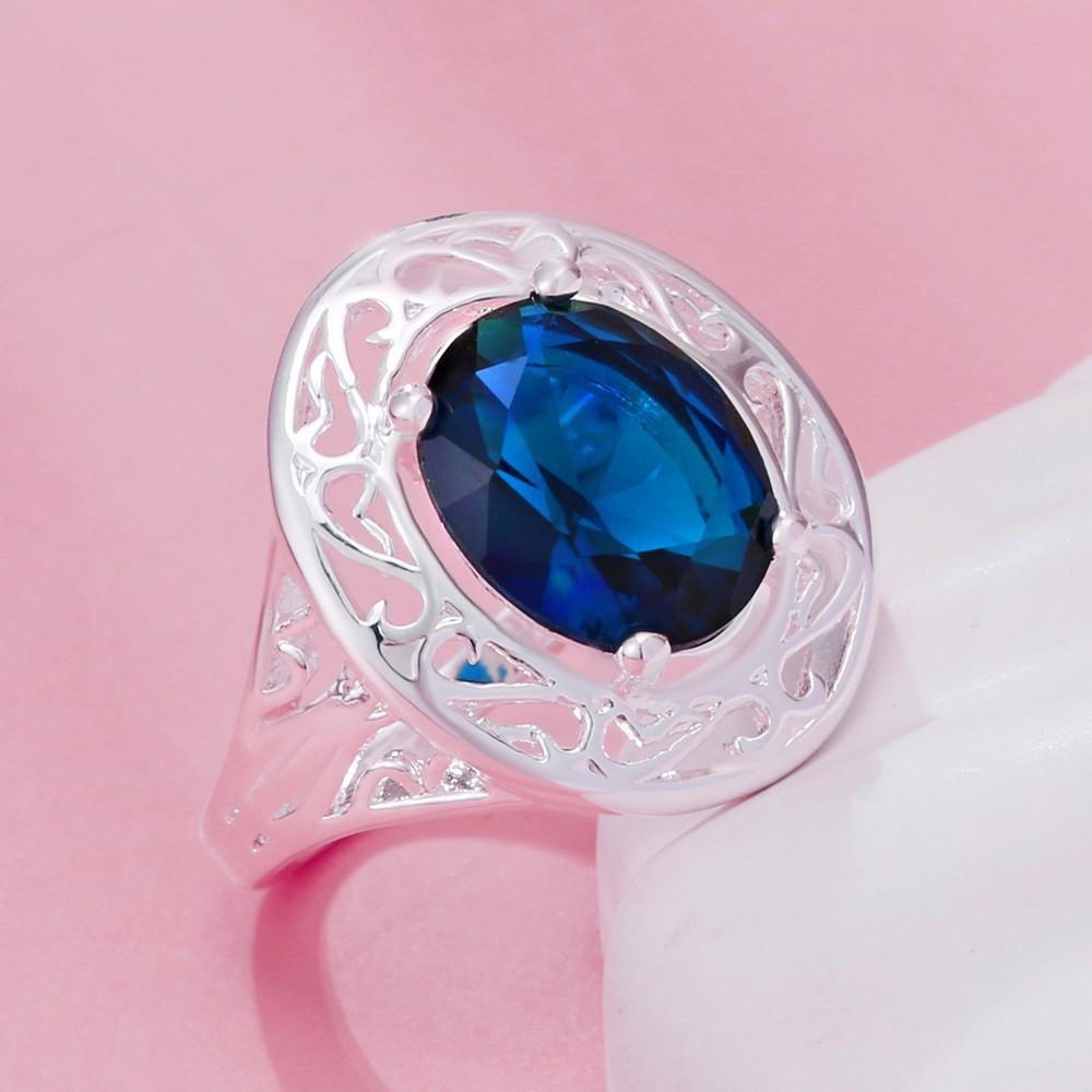 JewelryTop   Copper Elegant Blue Crystal Necklaces Rings for Women Luxury Fashion Party Wedding Jewelry Sets Gift