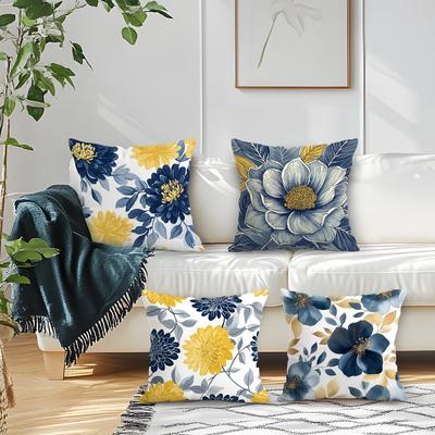 4Pcs Modern Flowers Cushion Covers Single-sided Printed 45CM Throw Pillow Case Cover Sofa Cushion Home Room Decor