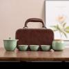 Celadon Ge kiln opening film can raise outdoor portable travel tea set, one pot and three cups of Kuaike tea cup gifts