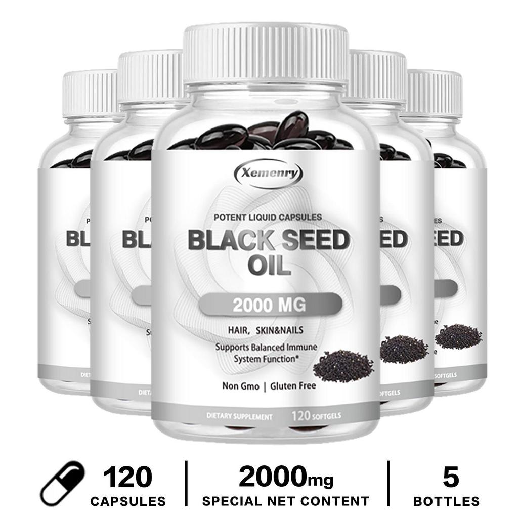 XEMENRY 2000 Mg High Concentration Black Cumin Oil Capsules - For Healthy Skin, Hair, and Nails