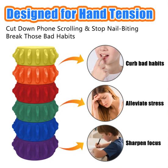 6Pcs/Set Sensory Silicone Textured Toy Magnetic Stress Relief Roller Anti-anxiety Fidget Toy