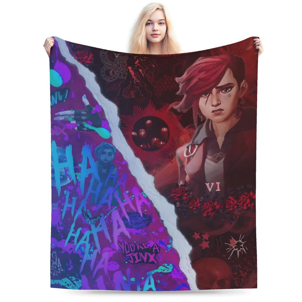 Arcane Vi Jinx Blankets Quality Warm Throw Blanket Autumn Students Living Room Aesthetic Bedspread