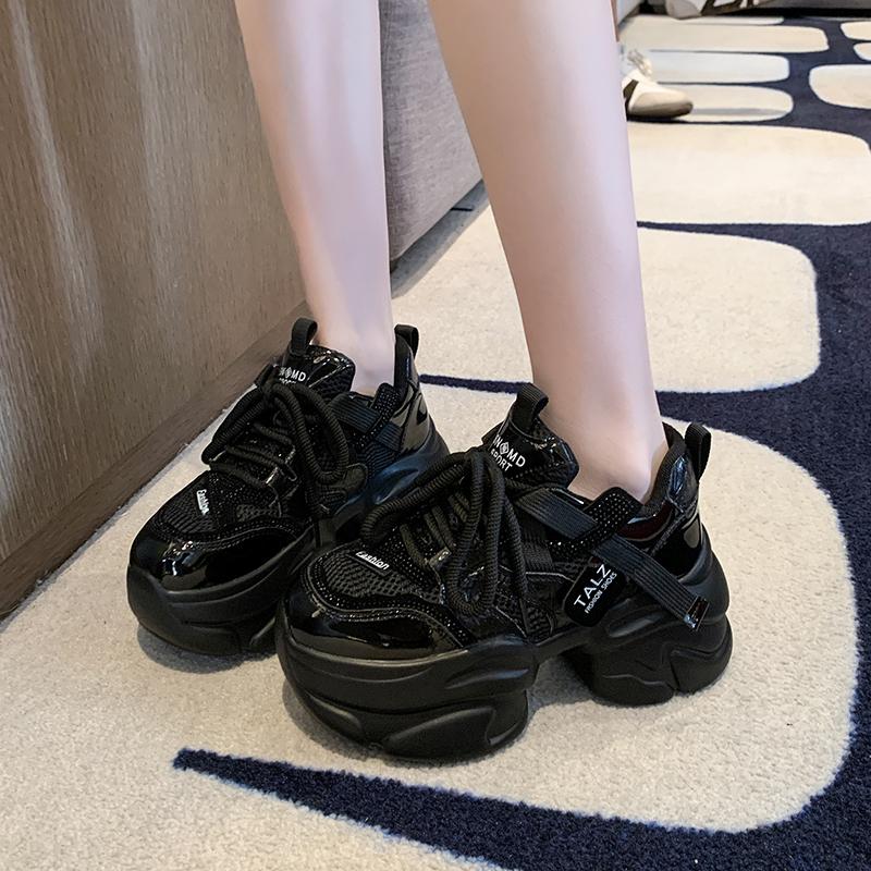 Fashion Autumn Winter Chunky Sneakers Women Lace Up Platform Sports Shoes Thick Bottom Warm Snow Shoes Female Heels Bling Sneakers