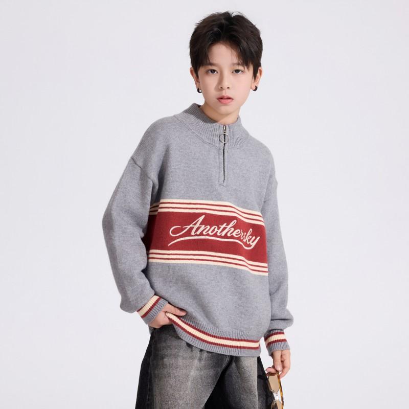 Boys Color Block Knit Sweater Thick Warm Anti-Static Polo Neck Pullover Kids 2026 Winter
