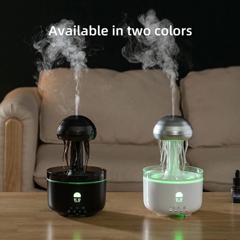 Jellyfish Humidifier Water Drip Rain Cloud Night Light Aromatherapy Essential Oil Diffuser Desk Fountain with 7 Colors Humidifie