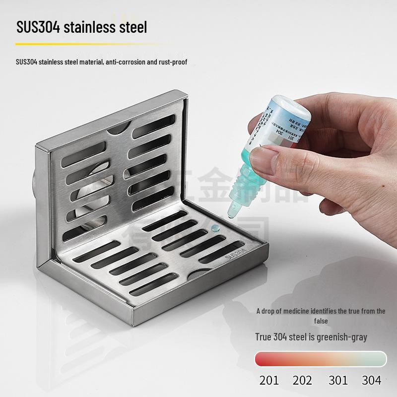 304 Stainless Steel L-Shaped Floor Drain for Hotel Bathroom, Side Outlet, DN50, 5-Inch, Thickened Wall.