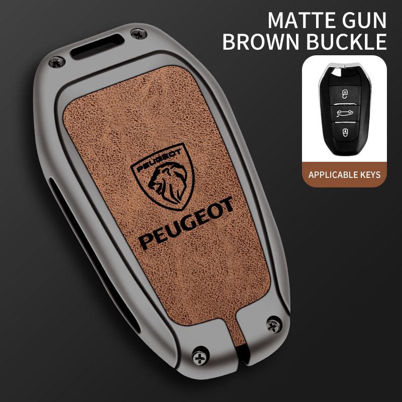 2026 Hot Car Sticker Leather Zine Alloy Car Smart Key Case Shell Cover Protector Fob For Peugeot 308 408 508 2008 3008 4008 5008