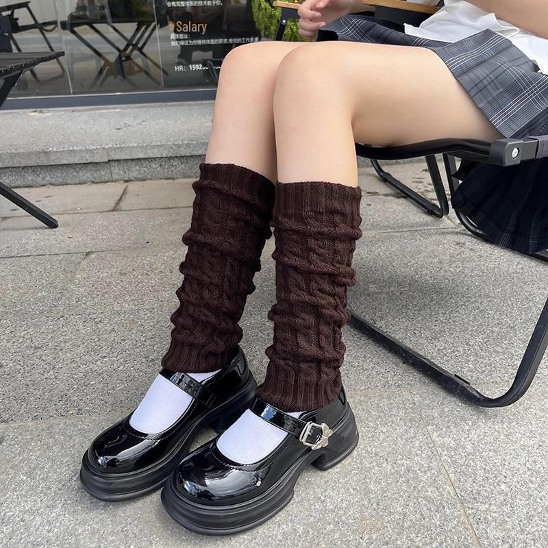 

Женские вязаные носки Y2K Harajuku до голени - осенние и зимние теплые носки средней длины JK CTT-25, One Size кофейный