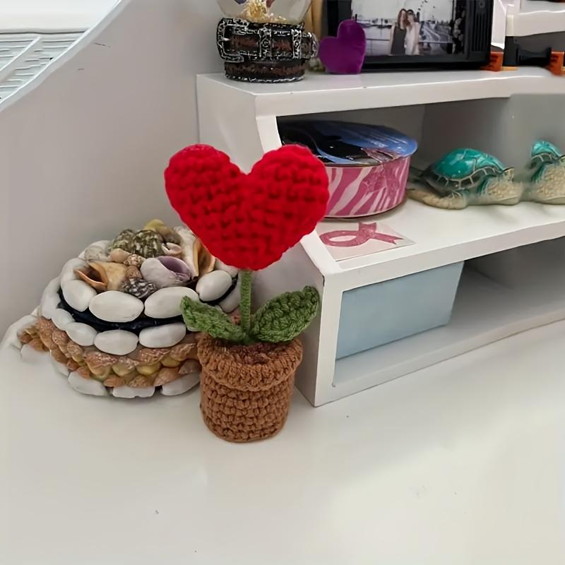 5-1Pcs Handmade Knitted Flower Pot Red Heart-Shaped Woven Flower Gift Knit Imitation Potted Plant Flower Pot Desktop Home Decor